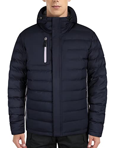 Image of Lesmart Men Down Jacket Puffer Winter Jacket with Hooded Packable Lightweight Windproof Insulated Warm Coat