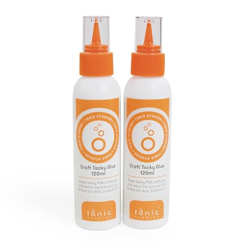 Tonic Studios Craft Tacky Glue 120ml - Pack of 2 | Super Tacky PVA for Paper, Cards, Fabric, and Plastics | Easy-to-Squeeze Precision Nozzle