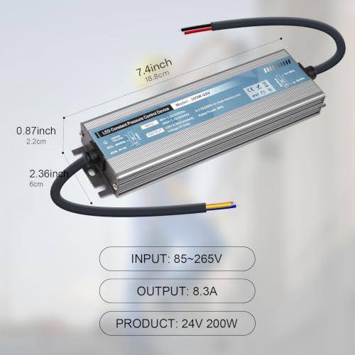 Image of QNNP LED Driver 200 Watts 24V DC Low Voltage Transformer Waterproof IP67 Power Supply Transformer Adapter AC 85V-265V to 24V DC, LED Power Supply for Indoor Outdoor Lighting