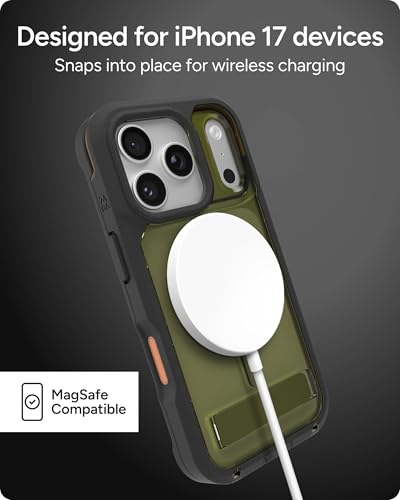 Image of ZAGG Rainier Case with Kickstand for iPhone 17 Pro - Green Sea Kelp, Graphene 22ft (7m) Drop Protection, Lanyard Attach Points, MagSafe, Wireless Charging Compatible, 2-Piece Design, Phone Case