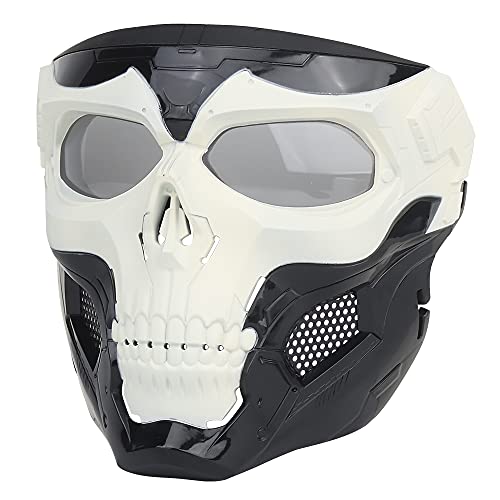 OAREA Maschera di Halloween Full Face Skull Skeleton Masks con Goggle for Cosplay Movie Puntelli Masquerade Party (Color : BK+White)