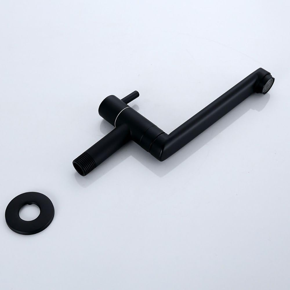HomeLava Rubinetto da cucina, montaggio a parete, solo acqua fredda, rubinetto da parete, rubinetto per acqua fredda con 360 rotante, beccuccio lungo 23 cm, in acciaio inox, nero