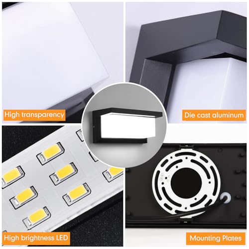 Image of Outdoor Wall Lights, Black Wall Sconce Ip65 Waterproof Outdoor Light Fixtures Wall Mount Outside Lights for House Garden Front Bathroom Garage (B1063-6500K-1Pack)