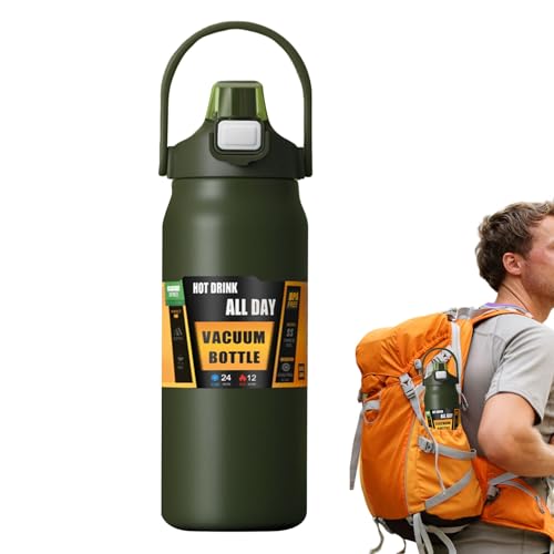 Botella de agua deportiva, botella térmica, construcción de acero inoxidable, popote y asa integrados, ideal para entrenamiento atlético, aventuras al aire libre, gimnasio, largas caminatas e