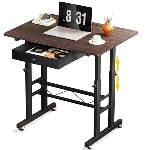 GTPLAYER Höhenverstellbarer Schreibtisch, Computertisch Laptoptisch mit Schubladen,Tisch höhenverstellbar 80 * 50*(73-115) cm, Standing Desk mit Rollen