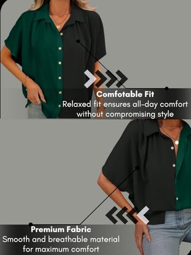 Image of GRECIILOOKS Polycotton Shirt for Women | Shirt Top | Color Block Button Down Blouse Casual Loose Fit Short Sleeve Summer Shirts Work, Vacation & Everyday Wear