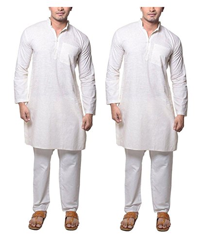 Kurta pura de algodón premium conjunto blanco de pijama tradicional dos piezas 2