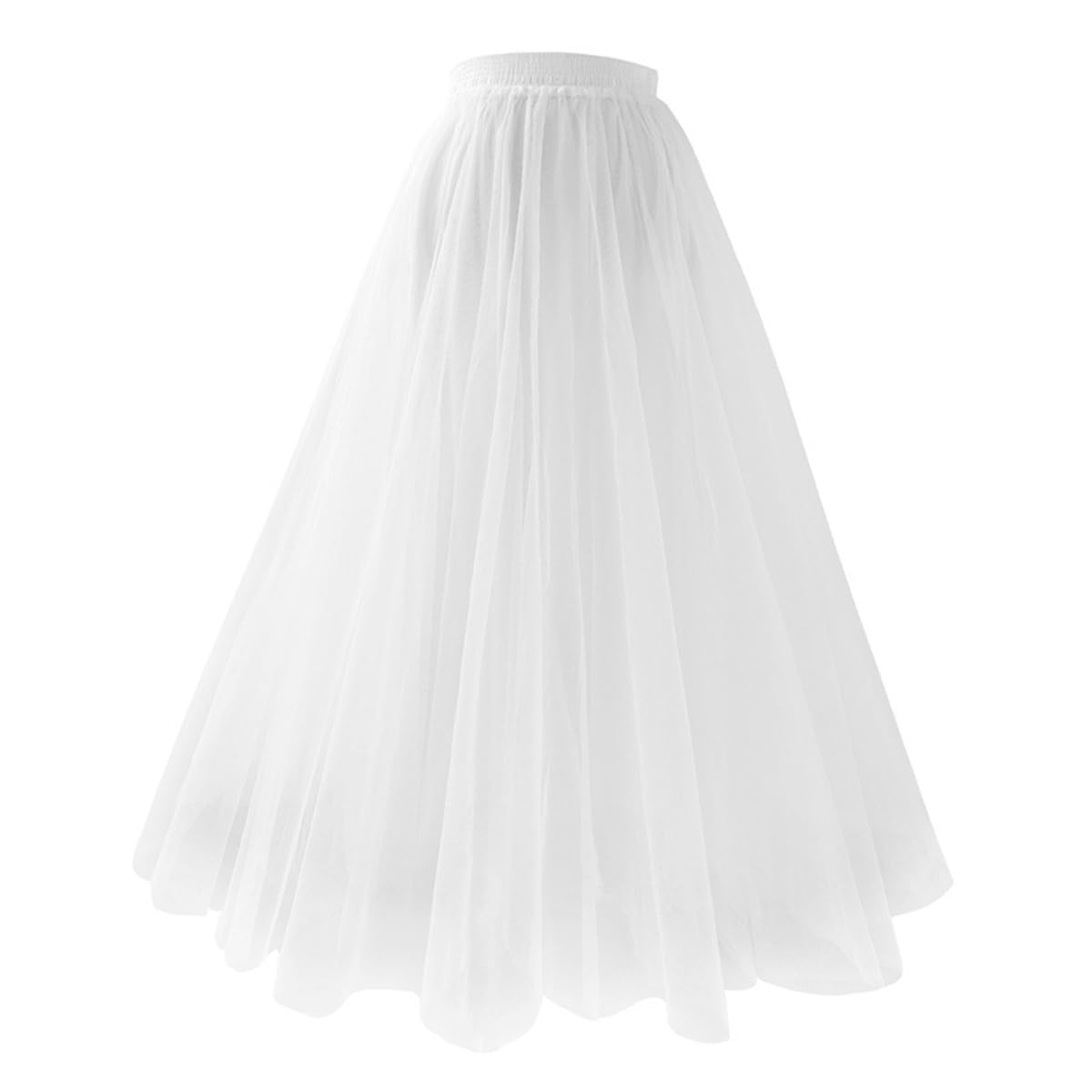 Women's Tutu Skirts - Layered Knee Length Tulle Midi Skirt, Princess Mesh Tulle A Line Pleated Ballet Bubble Dance Skirts, Elastic High Waist Underskirt Evening Gown Prom Wedding Skirt White