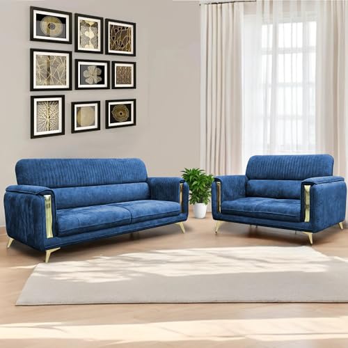 Image of Casaliving Gelio 2 Seater Sofa Set for Living Room Premium Fabric Sofa (Blue)