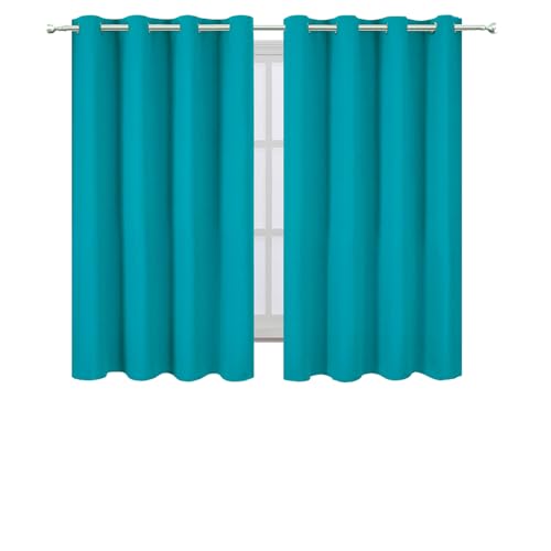 Image of LEMOMO Blackout Curtains 66 x 54 Inch Long Teal Curtains Set of 2 Panels Room Darkening Curtains for Bedroom and Living Room
