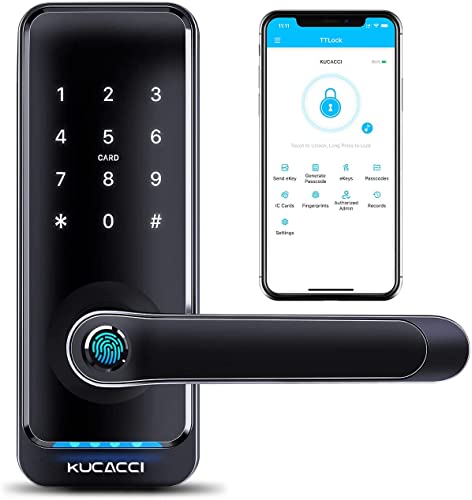 KUCACCI Smart Door Lock, Keyless Entry Door Lock, Fingerprint Door Lock, Digital Door Lock, Keypad Door Lock with Handle, Bluetooth WiFi Door Locks, Smart Door Handle for Smart Home(Black)