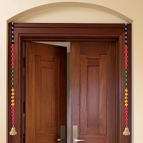 Image of DSCYENTES Pom Pom Door Side Hangings for Decoration, Ganesh Chaturti Decoration, Wall Hanging for Main Entrance,Temple Pooja Room, Stylish & Handmade Diwali Hanging (3 Feet, 6 Pc's)
