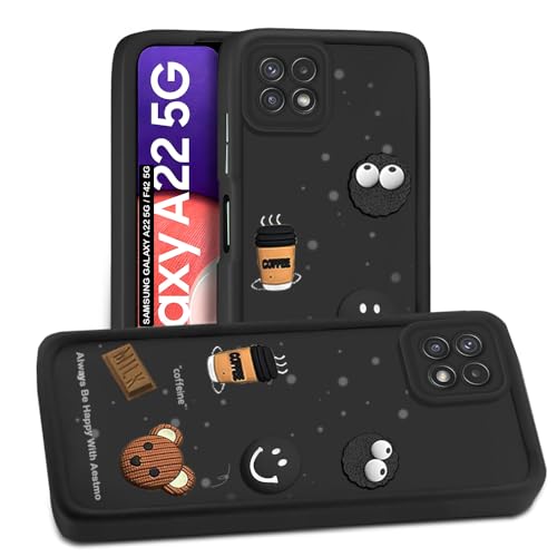 Image of AESTMO Back Case Cover for Samsung Galaxy A22 / F42 5G Cover | Cute Fun Cartoon 3D Ball | Coffee Silicone Case|Full Body Protection|Camera Protection Back Cover for Samsung Galaxy A22 / F42 5G (Black)