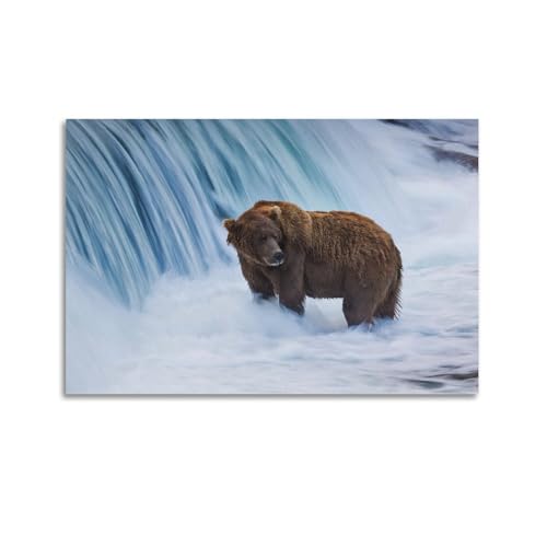 Poster ours grizzly sur toile 60x90cm pour l'ambiance chalet du salon