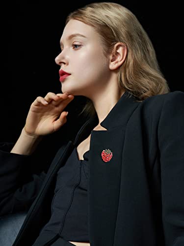 Image of Rhinestone Strawberry Brooch for Women Girls Teen Cute Red Cubic Zirconia Fruit Lapel Pins Elegant Hat Clothes Bag Decoration Accessories Stylish Brooches Pin Breastpin Scarf Shawl Clip Promise Gift Suit Tie Art Deco Anniversary