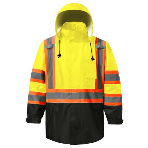 Image of Reflective Rain jackets for men waterproof,Hi Vis Safety Coat With Reflective Strips,High Visibility Class 3 Rain jackets With 2 large pockets,Zipper,Lime,2XL /3XL