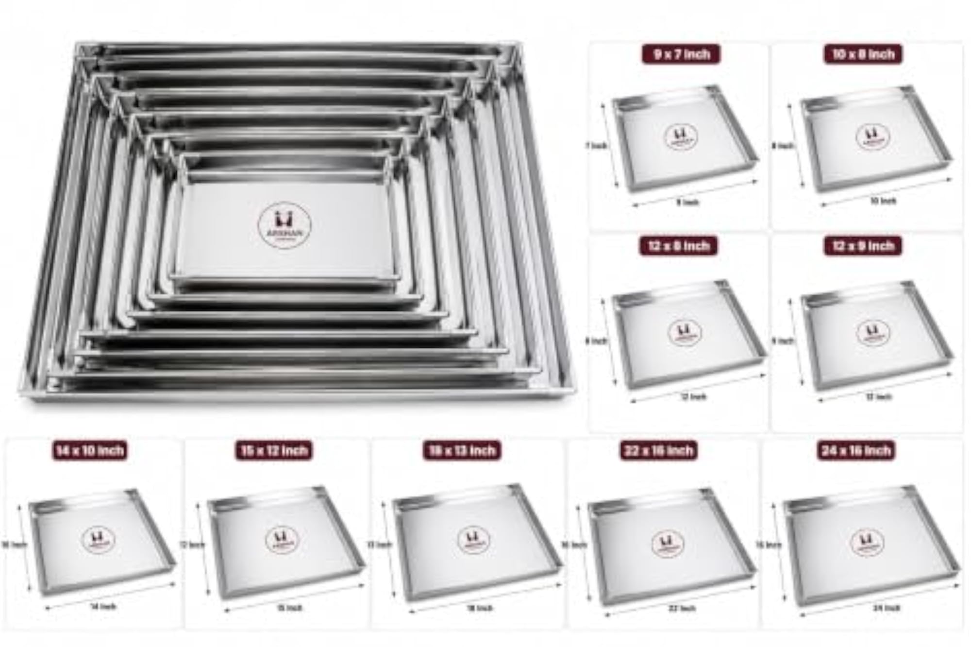 Stainless Steel Heavy Gauge Rectangle Food Serving Tray