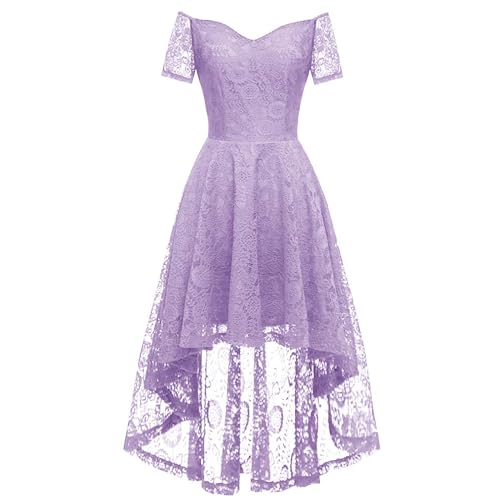 Robe rockabilly col en V asymétrique en dentelle fine couleur unie