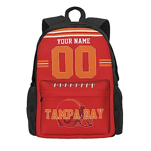 RIAWARME Custom Tampa Bay Backpack for Men Women, Personalized Backpacks with Name and Number, Customize Casual Backpack Gifts for Fans