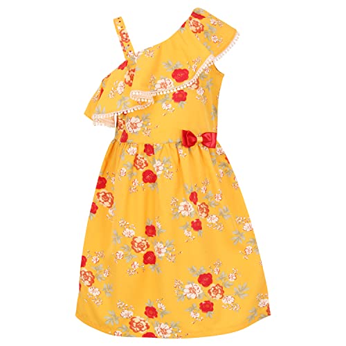 Image of Cutecumber Girls Polyester Floral Printed Mustard Dress. CC6174D-MUSTARD