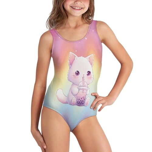 Image of WELLFLYHOM Girls Swimsuit 5-14 Cross Back Swimwear Full Coverage One Piece Bathing Suit Sleeveless Beachwear