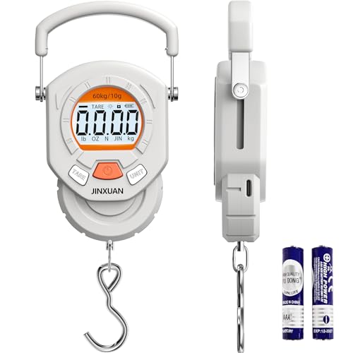 Fishing Scale Luggage Scale 132lb/60kg Digital Fish Scale, Fish Weight Scale with Backlit LCD Display, Luggage Weight Scale with 4 Units, 2 AAA Batteries, Hanging Scale for Fishermen Travelers