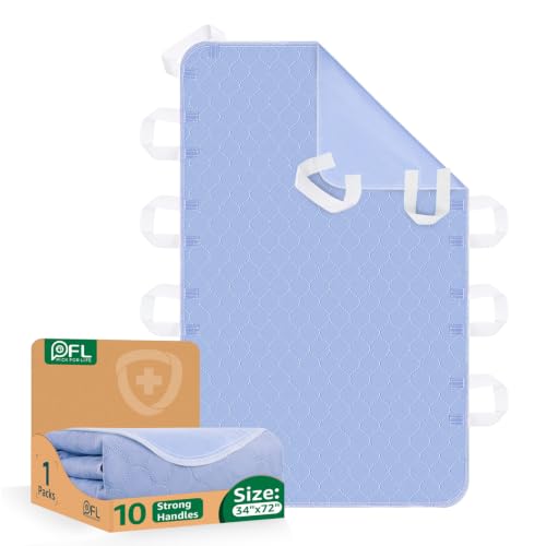 Image of Incontinence Bed Pads Washable with 10 Handles for Bedridden Care, 34 inchx72 inch