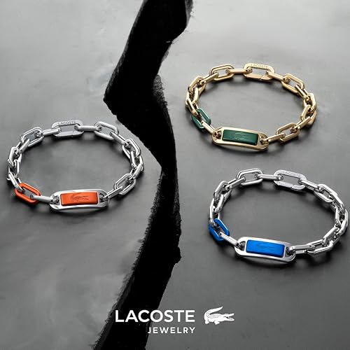 Lacoste Herren Gliederarmband Kollektion CREW aus Edelstahl (Silber oder Gold) mit einer Farbigen Gravierten Plakette – Ansicht 5