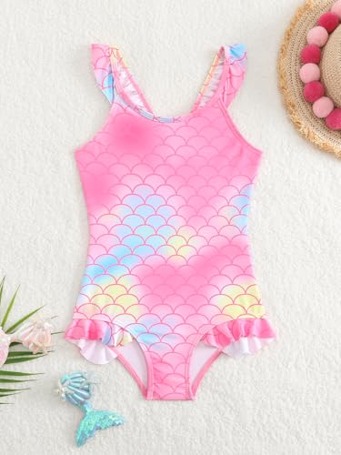 Image of Toddler Girls One Piece Swimsuits Cute Ruffle Bathing Suit Little Kids UPF 50+ Quick Dry Beach Swimwear 2-8Y