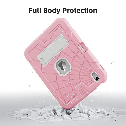 SIBEITU iPad 11th A16 2025/ 10th Generation Case for Kids Girls, Shockproof Rugged iPad 10th 10.9 Inch Case 2022 with Kickstand & Pencil Holder, 3-Layer Protective Cute 10 Gen Cover for Women, Pink