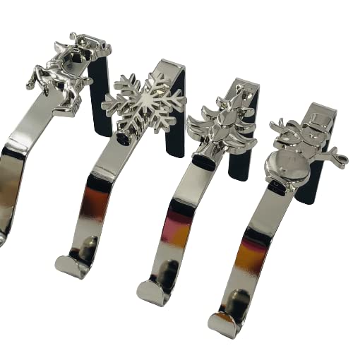 HWX Media Lot de 4 crochets de rangement de Noël, pour décoration de Noël, porte-stockage, en argent, pour Noël, cintres pour cheminée (argent) Cover