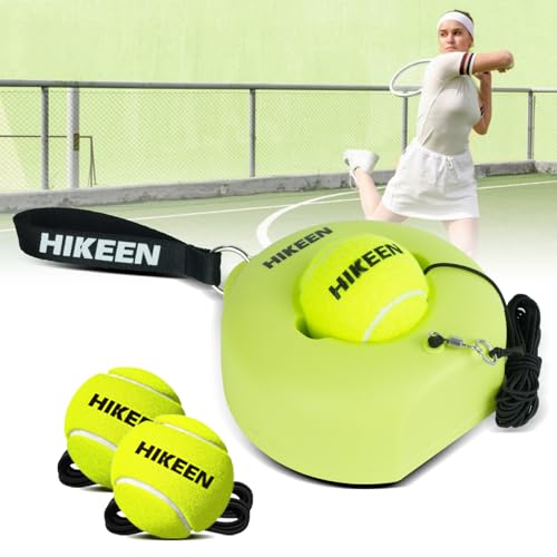 Image of Hikeen Premium Tennis Trainer Rebound with Metal Base,Portable Solo Tennis Trainer Set with 3 Highly Elastic String Balls,Tennis Practice Equipment for Adult Kids an Beginners