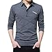 Produktbild MRULIC Herren Frühling Lässige Langarm Revers Shirt Button Baumwolle T-Shirt Long Sleeve Tops Bluse mit Krawatten Abgestimmt(Dunkelgrau,EU-L/CN-XL)
