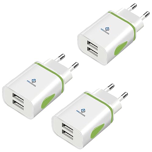 Pipestation UK to EU Plug Adapter with 2 USB Ports 3 Pack - Compact EU USB Charger Plug - Universal European Travel Plug - USB European Plug Adapter - Travel Adapter UK to Europe - Type C Euro Plug