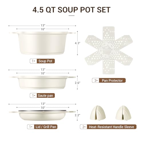Ammeloo 8-Piece Non Stick Stock Pot with Lid, Ceramic Cooking Pot Set, 4.5 Qt All-in-One Non Toxic Soup Pot for All Stoves, Easy to Clean & Dishwasher Safe, Oven Safe, Induction Ready, PFOA PFAS Free by Ammeloo - Used condition - Image 9