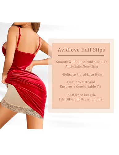 Image of Avidlove Half Slips for Women Under Dress Non Cling Floral Lace Trim Above Knee Half Slips