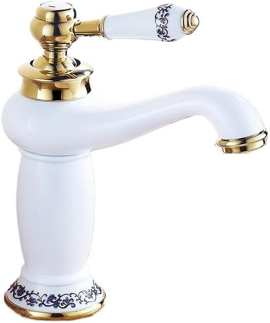 Antique Bronze Basin Faucet, Porcelain Handle Single Lever Deck-Mounted Mixer Tap(H)