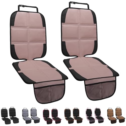 Image of Car Seat Protector for Child, 2 Pack Baby Covers with Mesh Pockets & Non-Slip Backing 600D Durable Under Seat for Back (Rose Gold, Standard)