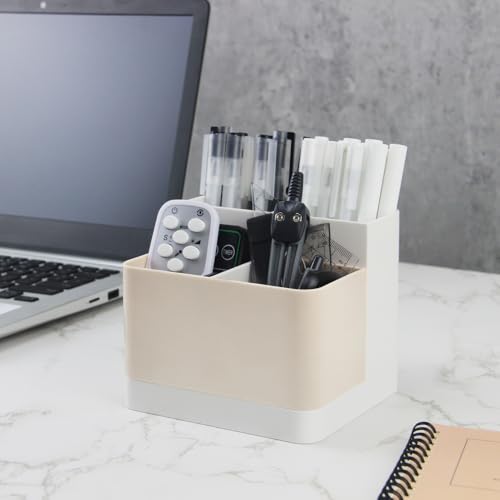 Image of Poeland Desktop Storage Organizer, Pen and Pencil Cases Boxes, Pen or Pencil Holder Box Container for Desk, Office Supplies, Vanity Table Tan