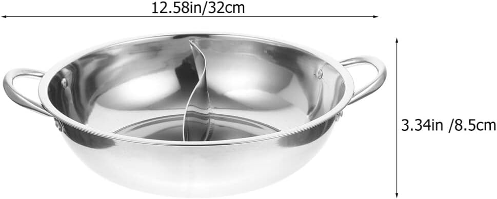 Nonstick Frying Pan Double Flavor Hot Pot with Divider Stainless Steel Dual Sided Hot Pot Pan for Induction Cooktop Gas Stove 32cm