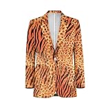 Jekioweii Men's Suit Tiger Leopard Print Notched Lapel Blazers Lightweight Sport Coats Jackets with Pockets