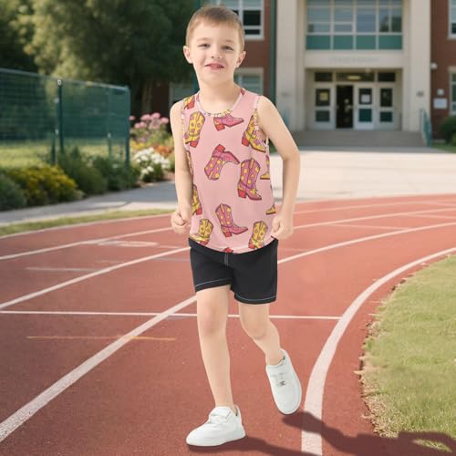 J JOYSAY Western Cowboy Boots Pink Boys Tank Top Sleeveless Muscle Shirts Quick Dry Workout Sport Active Kids T-Shirts 3-15T 5