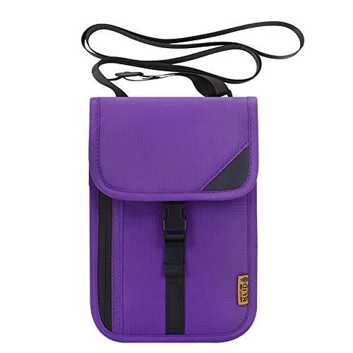 ihreesy Brustbeutel mit RFID Schutz, Leichte Reisegeldbeutel Brusttasche Reise Nackentasche Umhängetasche Jungen Mädchen Reise Organizer für Handy Geld Schlüsselkarten und Reisepass,Lila