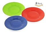 8 Pack - Reusable Hard Plastic Party and Luncheon Plates Assorted Fun Colors, 9-Inch
