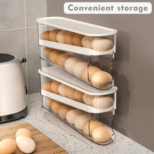 Miniatura 7 de Soporte Para Huevos Para Frigorífico,Dispensador De Huevos,Portahuevos Rodante Automático Para Refrigerador,Organizador De Huevos Para Nevera,Caja De Almacenamiento De Huevos