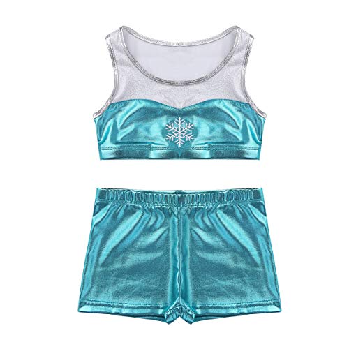 Image of Agoky Kids Girls 2PCS Sports Outfits Ballet Gym Sequins Mermaid Tank Top Shorts Set Tankini Swimwear Gymnastics Tracksuit