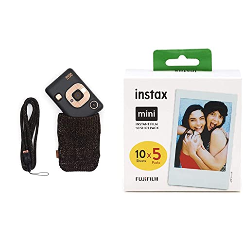 instax Mini LiPlay Sofortbildkamera, Elegant Black Kamerabundle & Mini Film 5'er Pack (5x10 Aufnahmen)