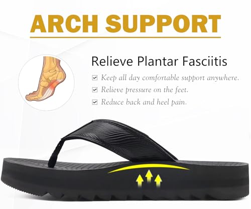 COFACE Mens Arch Support Flip Flops Yoga Mat Comfortable Thick Cushion Recovery Walking Thong Sandals Lightweight Beach Slippers4