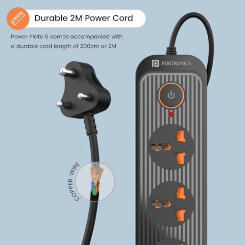 Portronics Power Plate 6 Black 2Mtr 5 Power Sockets 4 USB - Image 3