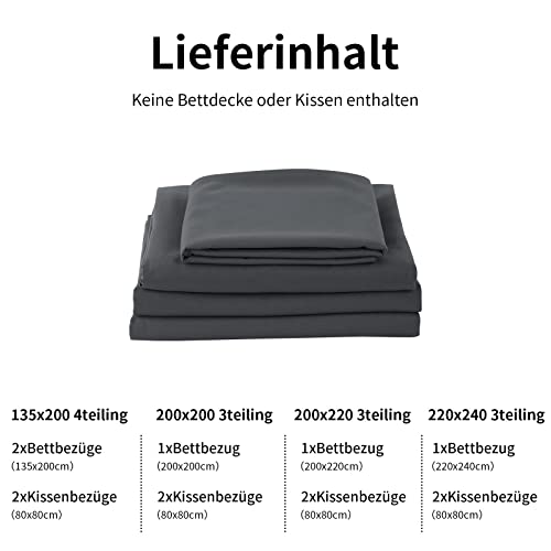 Aisbo Bettwäsche 135x200 4teilig Grau - Bettbezug 135x200cm 4tlg mit Kissenbezug, Bettwäsche Set Mikrofaser mit Reißverschluss, weich und bügelfrei - Image 7